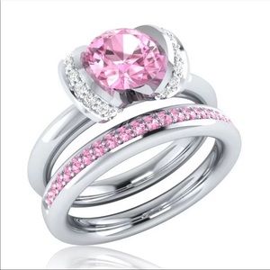 New 2pc set 925 Silver Sapphire Ring